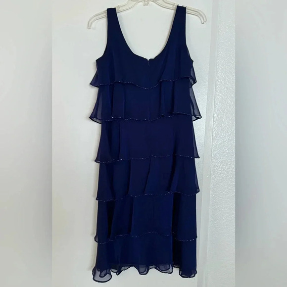PATRA ROYAL BLUE SLEEVELESS RUFFLED LAYERED TIER BEADED DRESS SOPHISTICATED SZ 4 - Picture 4 of 5